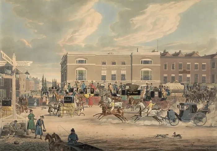 Framed Print : Stagecoach, The Elephant and Castle on Brighton Road