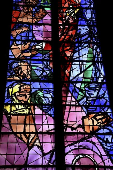 Framed Print : Stained glass window by Jacques Villon in the sacrament chapel of the Gothic Saint-Etienne Cathedral