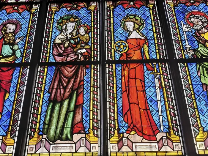 Framed Print : Stained glass window in nave, Freiburg Cathedral Framed Print : Stained glass window in nave, Freiburg Cathedral
