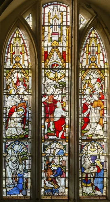 Framed Print : Stained glass window of various biblical scenes