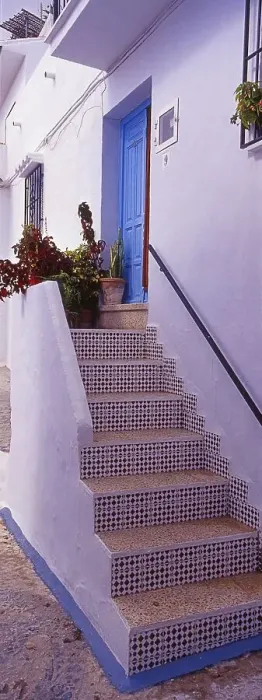 Framed Print : Staircase in alley in the white village of Frigiliana