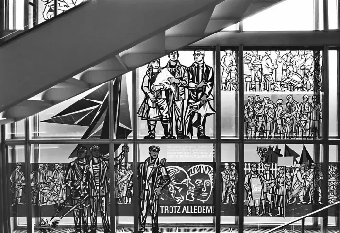 Framed Print : Staircase with glass painting by Walter Womacka in the former State Council building during its use as a temporary