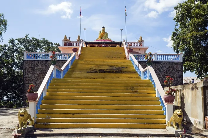 Framed Print : Stairs to Buddha statue, South Phnom Prasit Pagoda