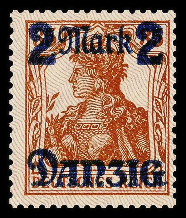 Framed Print : Stamp of the German Reich, overprinted with the lettering Danzig