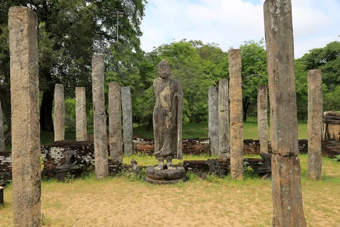 Framed Print : Standing Buddha statue in Atadage building in the Quadrangle