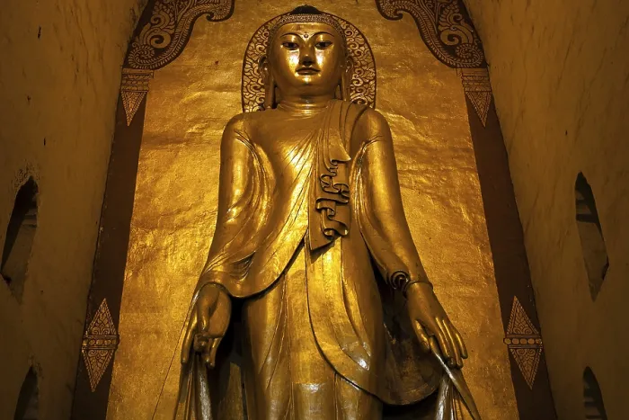 Framed Print : Standing gilded Buddha, Buddha statue