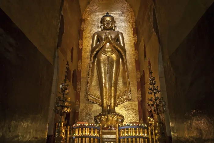 Framed Print : Standing gilded Buddha, Buddha statue
