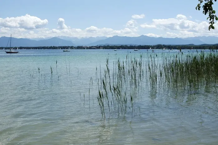 Framed Print : Starnberger See south of Munich Upper Bavaria Germany in front of the mountains near Kochelsee
