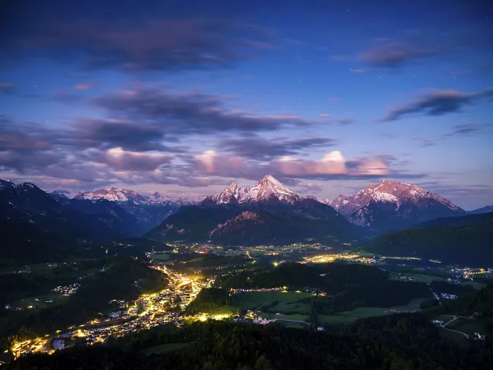 Framed Print : Starry sky at dawn over the valley basin of Berchtesgaden