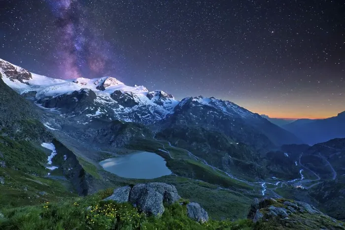 Framed Print : Starry sky with milky way at Sustenpass Framed Print : Starry sky with milky way at Sustenpass