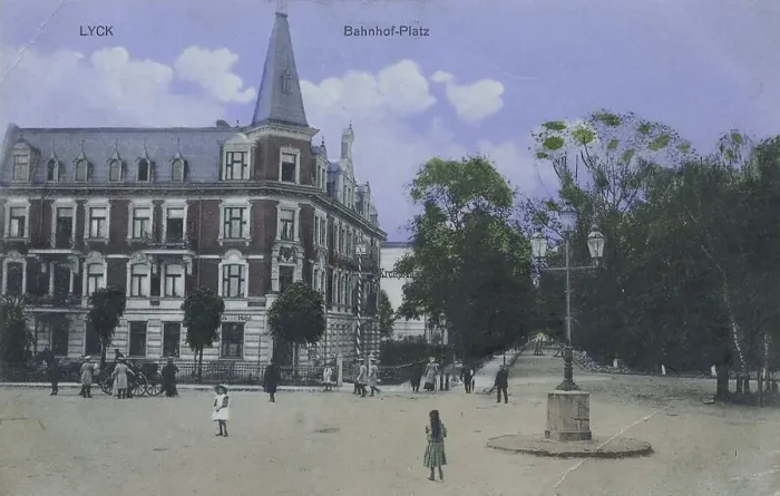 Framed Print : Station square in Lyck, formerly East Prussia