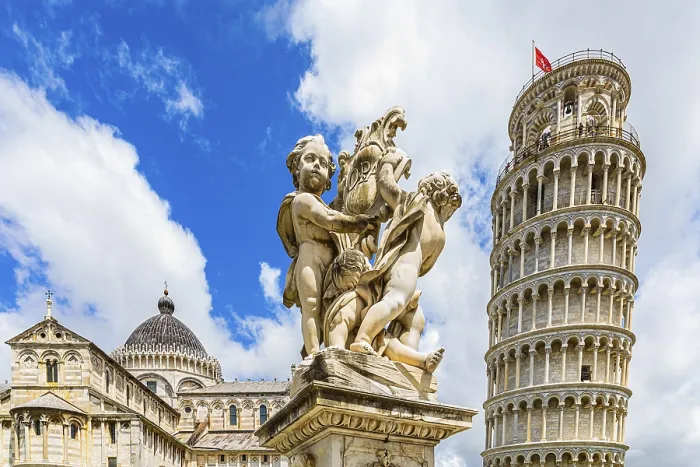 Framed Print : Statue of angels, behind the Leaning Tower and the Cathedral of Santa Maria Assunta Framed Print : Statue of angels, behind the Leaning Tower and the Cathedral of Santa Maria Assunta