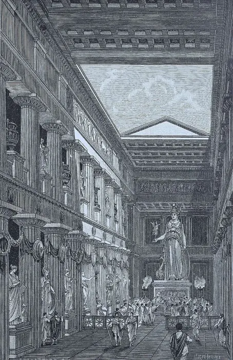 Framed Print : The statue of Athena Parthenos by Pheidias in the Cella of the Parthenon