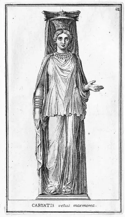 Framed Print : Statue of a caryatid, a sculpture representing a woman