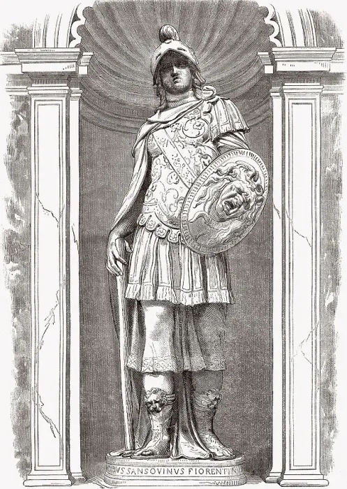 Framed Print : Statue der Goettin Pallas Athene von Jacopo Sansovino auf der Loggetta Piazza San Marco