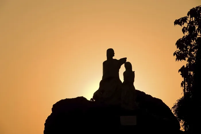 Framed Print : Statue of Dona Paula silhouette Sunset Panjim Goa India Asia 2011