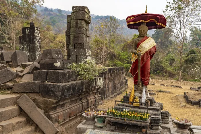 Framed Print : Statue of King Kammmatha, Dvarapala or gatekeeper at the mountain temple Wat Phu Framed Print : Statue of King Kammmatha, Dvarapala or gatekeeper at the mountain temple Wat Phu