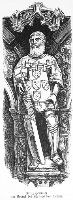 Framed Print : Statue of Prince Henry at the portal of the monastery of Belem