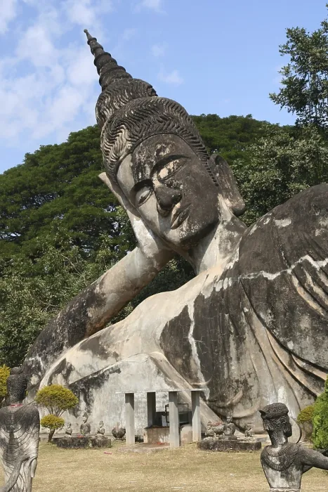 Framed Print : Statue of Reclining Buddha in the Park near Vientiane