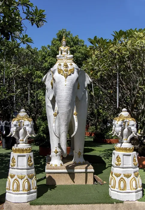 Framed Print : Statue of a white elephant in the garden in the Buddhist monastery Framed Print : Statue of a white elephant in the garden in the Buddhist monastery