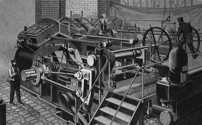 Framed Print : Steam engine of a warship, woodcut 1888