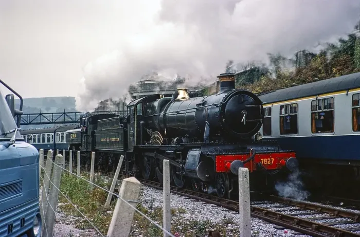 Framed Print : Steam locomotive 7827 Lydham Manor, Dart Vally Railway, Dartmouth Steam Railway, South Devon, England, United Kingdom 1975 with Great Western Railway livery Framed Print : Steam locomotive 7827 Lydham Manor, Dart Vally Railway, Dartmouth Steam Railway, South Devon, England, United Kingdom 1975 with Great Western Railway livery