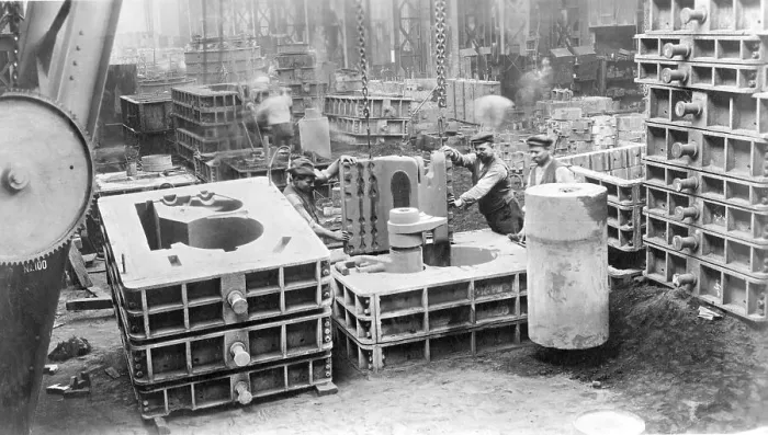 Framed Print : Steam locomotive production, construction of a model cylinder