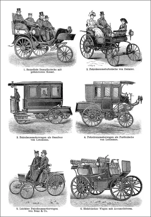 Framed Print : Steam and petroleum cars, 19th century