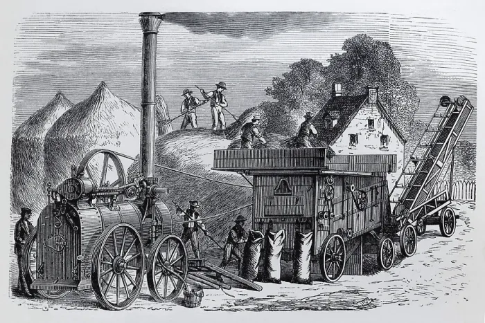 Framed Print : Steam threshing machine with staking device and straw elevator Framed Print : Steam threshing machine with staking device and straw elevator