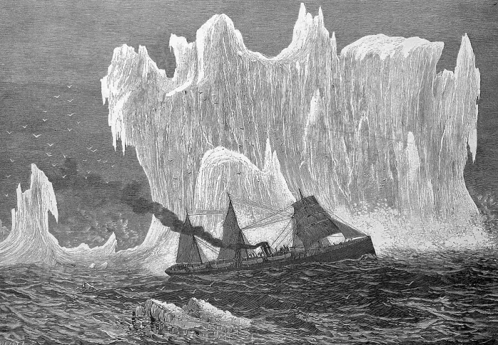 Framed Print : Steamboat on its way to New York encounters a giant iceberg