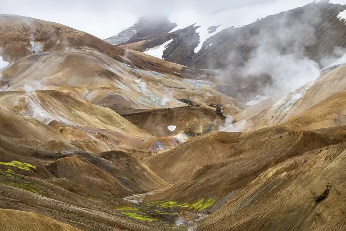 Framed Print : Steaming springs and colourful rhyolite mountains