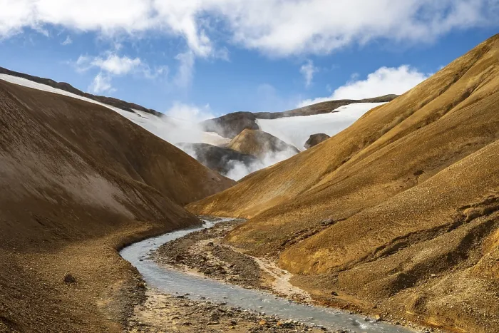 Framed Print : Steaming springs and colourful rhyolite mountains