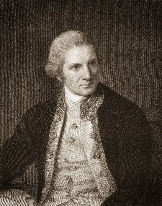 Framed Print : Steel engraving, c. 1860, portrait of Captain James Cook