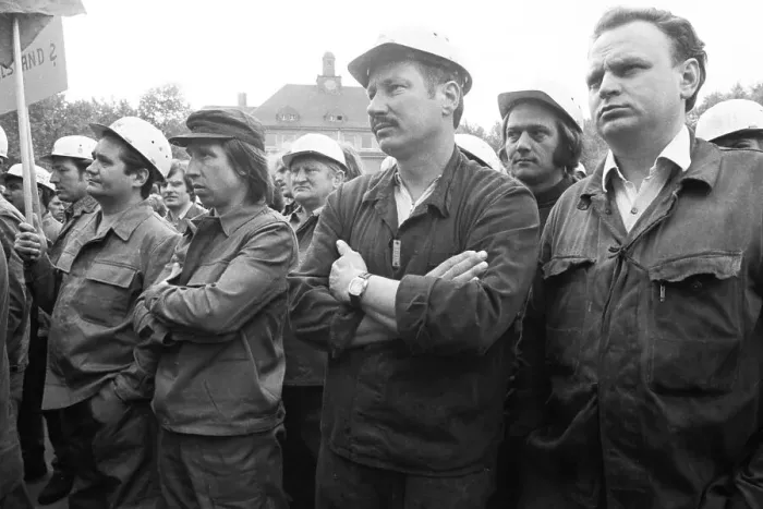 Framed Print : Steelworkers at the Thyssen works in Duisburg took to the streets out of concern for their jobs on 22