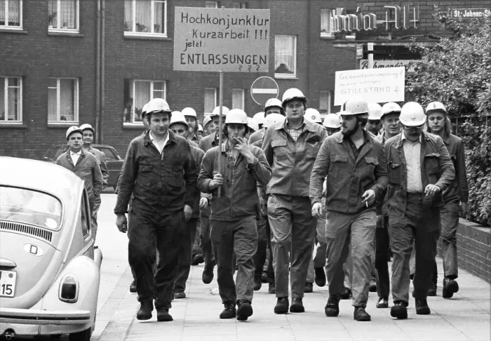 Framed Print : Steelworkers at the Thyssen works in Duisburg took to the streets out of concern for their jobs on 22