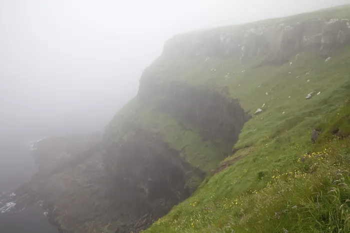 Framed Print : Steep coast in the fog, Vagar, Faroe Islands Framed Print : Steep coast in the fog, Vagar, Faroe Islands