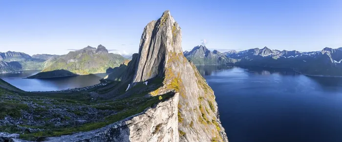 Framed Print : Steep mountain Segla, fjord Mefjorden with mountains Framed Print : Steep mountain Segla, fjord Mefjorden with mountains
