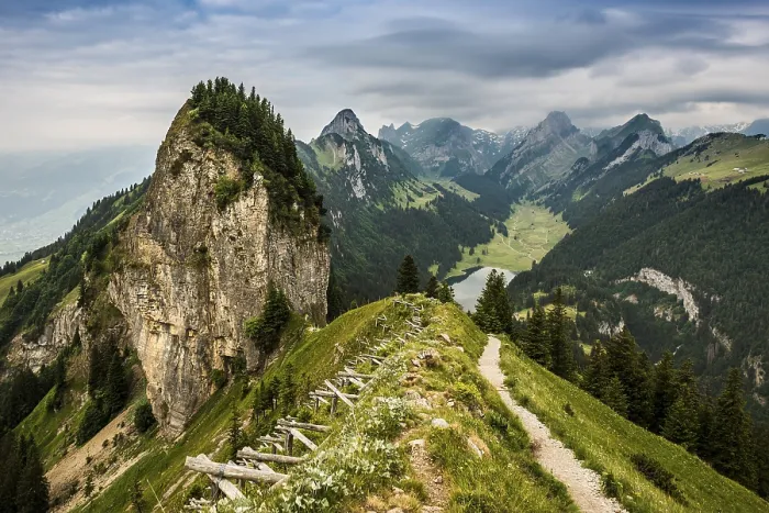 Framed Print : Steep mountains and hiking trail