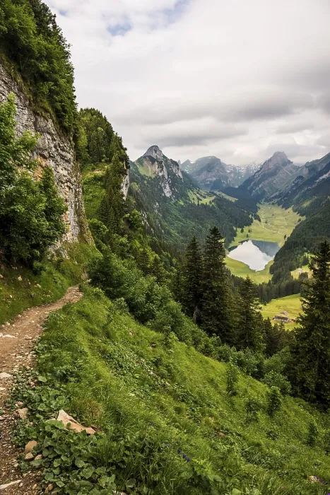 Framed Print : Steep mountains and hiking trail