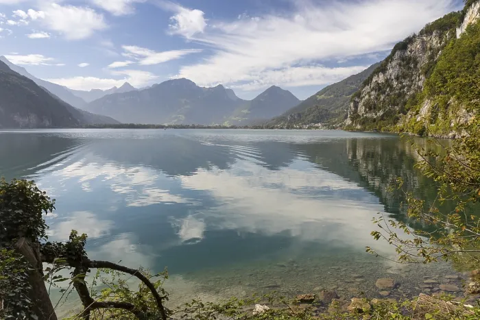 Framed Print : Steep northern shore of Lake Walen with view to the west