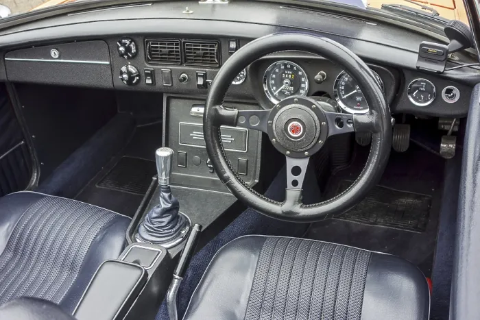 Framed Print : Steering wheel and dashboard of a classic 1972 MG MGB Roadster sports car