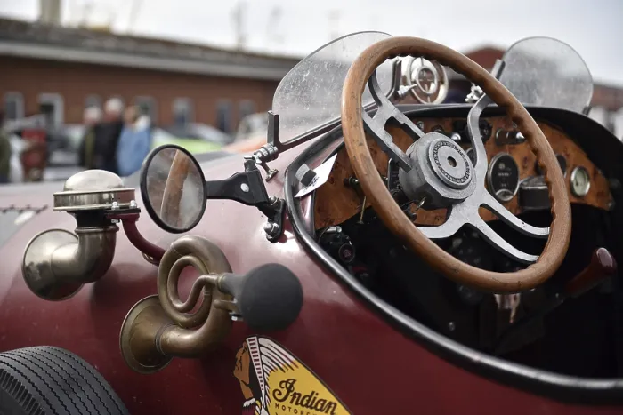 Framed Print : Steering wheel from a vintage racing car