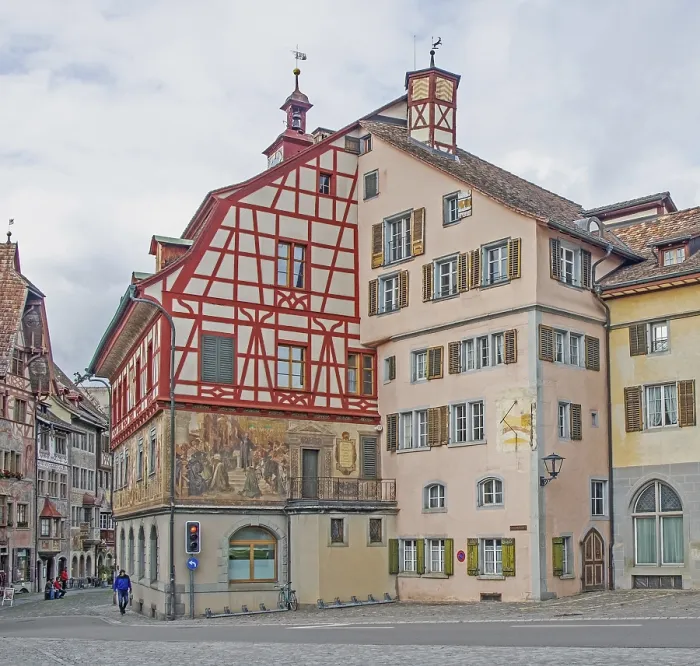 Framed Print : Stein am Rhein, Switzerland, back side of the town hall Framed Print : Stein am Rhein, Switzerland, back side of the town hall