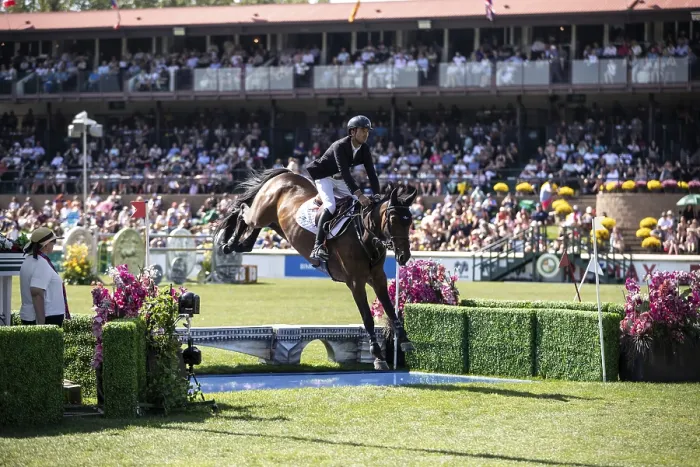 Framed Print : Steve Guerdat of Switzerland and riding Venard de Cerisy compete in the first round of the 1