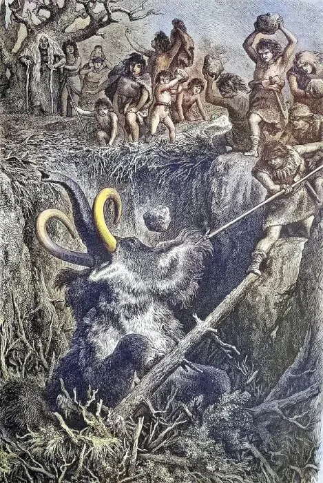 Framed Print : Stone Age, mammoth hunt of the European cave people