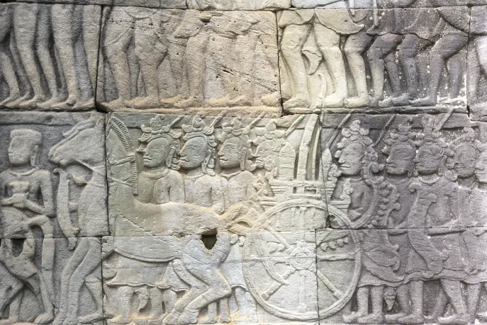 Framed Print : Stone bas-reliefs, Khmer war campaign against the Cham Framed Print : Stone bas-reliefs, Khmer war campaign against the Cham