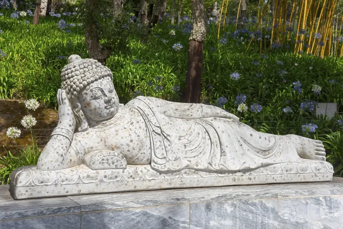 Framed Print : Stone Buddha statue in reclining position Framed Print : Stone Buddha statue in reclining position