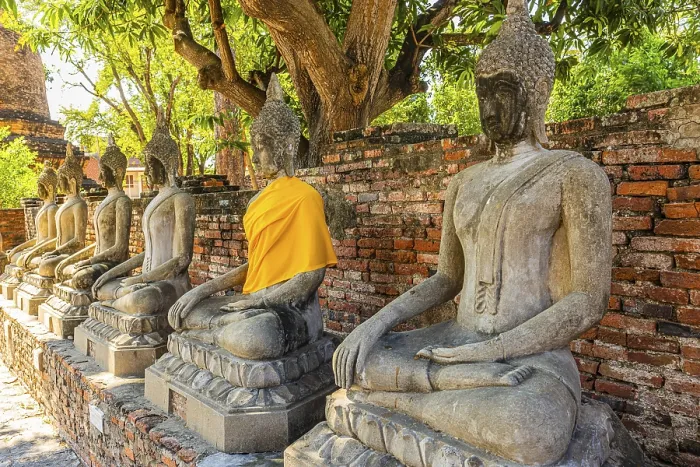 Framed Print : Stone Buddha statues, historic Buddhist temple complex