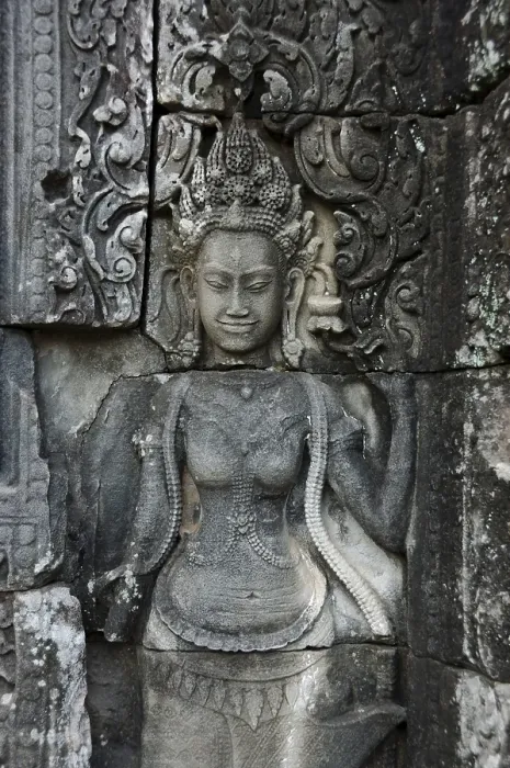 Framed Print : Stone carving of a female face
