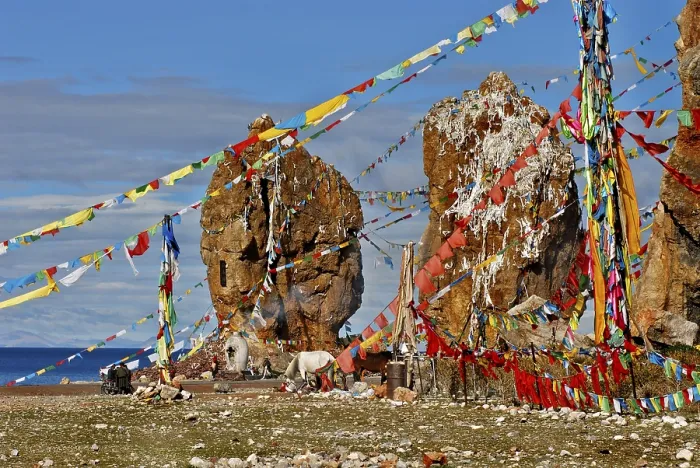 Framed Print : The Stone Couple and prayer flags Framed Print : The Stone Couple and prayer flags